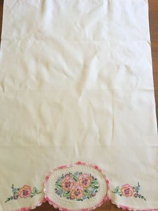 Vintage Pillowcases Embroidered Pansies with lace edging - Gorgeous 3