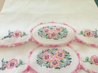Vintage Pillowcases Embroidered Pansies with lace edging - Gorgeous 4