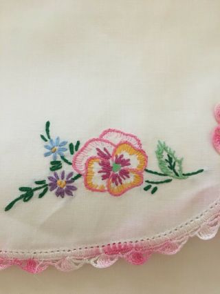 Vintage Pillowcases Embroidered Pansies with lace edging - Gorgeous 5