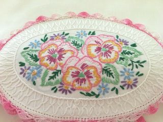 Vintage Pillowcases Embroidered Pansies with lace edging - Gorgeous 6