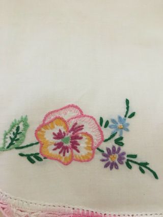 Vintage Pillowcases Embroidered Pansies with lace edging - Gorgeous 7