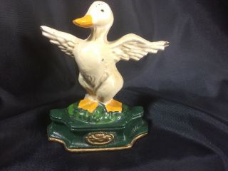 Cast Iron Duck Door Stop Wedge Outstretched Wings Enamel Paint Vintage.