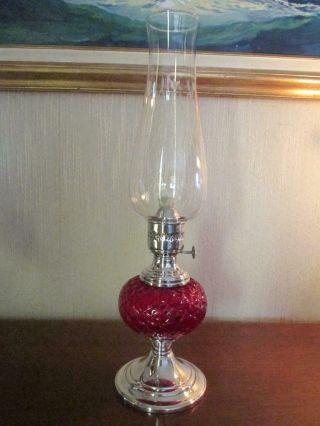 Lovely Vintage Gorham Silverplate Red Glass Hurricane Oil Lamp Yc 3060