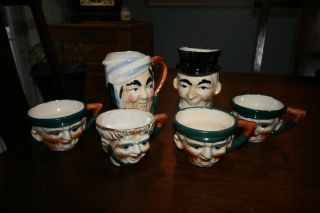6 Piece Set Of Tody Mugs,  Woman,  Man,  Children,  Toby Drinking Mugs Cups China