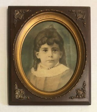 Antique Photograph Little Victorian Girl Hand Colored Portrait Oval Frame