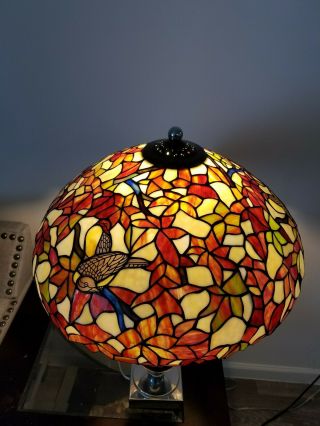 Large TIFFANY STYLE LAMP SHADE Plastic Metal Bird Flowers Faux Stained Glass 4