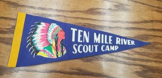 Vtg 1960s Ten Mile River Boy Scout Camp Felt Banner Pennant Souvenir York