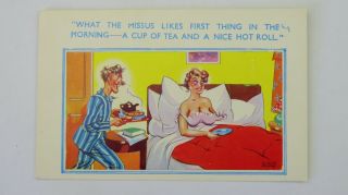 1950s Risque Saucy Comic Postcard Very Big Boobs Marriage Breakfast Innuendo