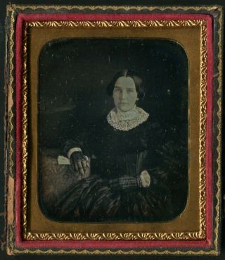 Rare 1/6 Plate Daguerreotype Pretty Victorian Woman In Lace Gloves Scarce Image