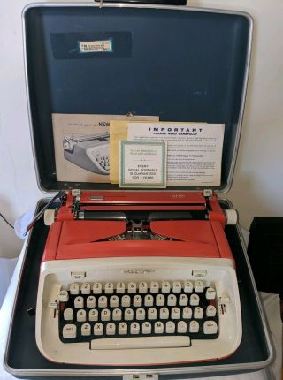 ORANGE - RED Royal 1965 Safari Portable Typewriter,  Mid - Century Danish Modern EUC 2