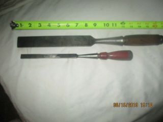 Two Bevelled T.  H.  Witherby Chisels 1 1/4 Cut & 1/2 Inch Cut