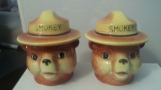 Vintage Ceramic Smokey Bear Salt & Pepper Shakers - Japan