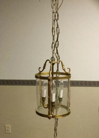Vintage Brass 3 Bulb Swag Light With Spanish Lace Chain