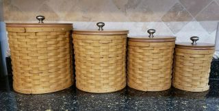 4 Piece 2004 Longaberger Basket Canister Set With Protectors And Lids
