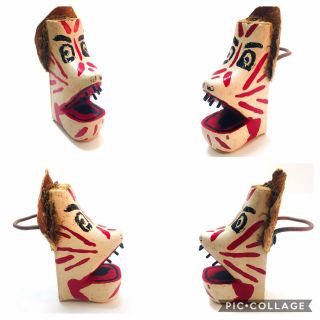 Vintage Boy Scout Neckerchief Slide - Tribal Mask Hand Carved & Painted Wood 60s