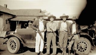 1920s Photo Negative Car N Rifle At Ready Cowboy True Wild West Texan Austin Tx