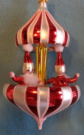 Christopher Radko Three - Santa Carousel Peppermint Twist Glass Ornament