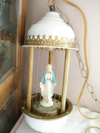 Vintage Mineral Oil Rain Motion Hanging Lamp Light Madonna Virgin Mary Swag