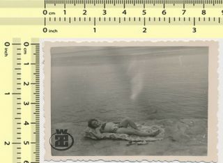 011 Bikini Woman,  Lady Laying On Float Mattress Beach Abstract Light Old Photo