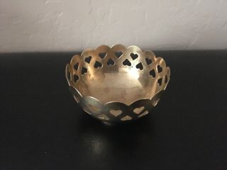 Vintage Solid Brass Heart Pattern Candy/trinket Bowl Made In India