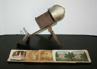 Vintage Wooden Stereoscope Card Viewer With View Cards Antique Handle Wooden
