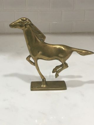 Vintage Brass Metal Galloping Horse Mustang Stallion On Stand 7 " X 7 " Old School