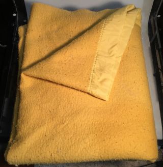 Vintage Yellow Thermal Blanket Satin Edge 85 3/4 " X 64 "
