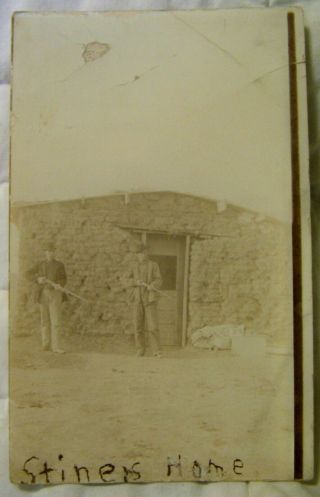Estate Real Photo Postcard - Marked Stiner Home - 2 Men With Guns