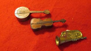 3 Antique Germany Metal Pencil Sharpeners Banjo - Violin -