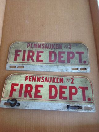 2 Vintage Fire Department License Plate Toppers Pennsauken 2