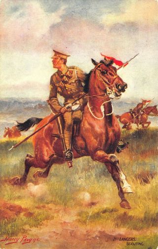 17th Lancers " Scouting " Harry Payne Artist Raphael Tuck 8635 Postcard