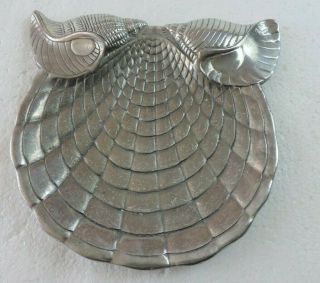 Arthur Court Aluminum Owl Sea Shell Plate 6 1/2 " X 6 1/2 " 1986 Year