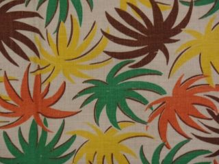 Vintage Feedsack Fabric,  Palm Tree Fronds,  Green,  Yellow,  Brown,  & Orange