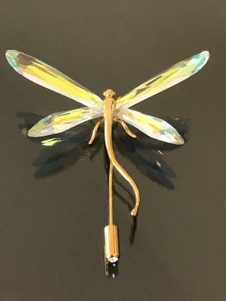 Swarovski Signed Dragonfly Stick Pin Aurora Borealis