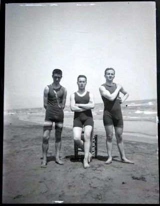 Vintage 1920s Photo Negative Male Men Bathing Costume Semi Nude Gay Inter Bulge