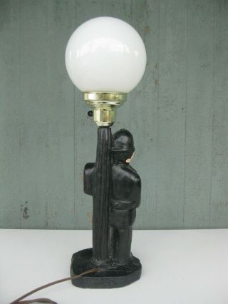 Vintage 1960s Table Lamp w/ Policeman & “BAR” Globe 7