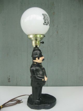 Vintage 1960s Table Lamp w/ Policeman & “BAR” Globe 8