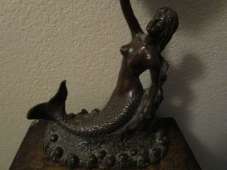 Mermaid Cast Iron Or Metal Bronze Finish Semi Nude Lady Lamp Art Glass Shade