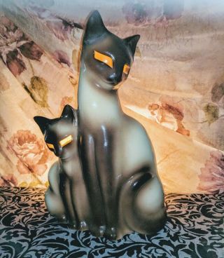 Vintage Kron Siamese Cat & Kitten Electric Ceramic Lamp 1950s 3
