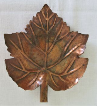 Vintage Heavy Copper Maple Leaf Trinket Dish / Tray
