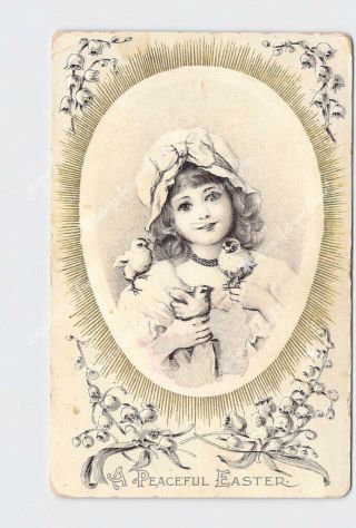 Ppc Postcard Peaceful Easter Girl With Chicks Lily Of The Valley Embossed