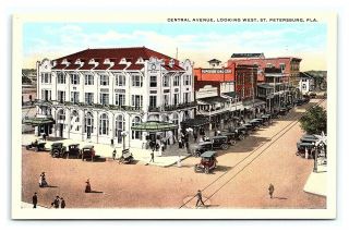 Vintage Postcard Central Avenue Looking West St.  Petersburg Florida I9