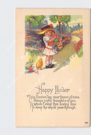 Ppc Postcard Happy Easter Girl With Basket Of Eggs Chick 2