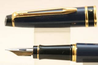Vintage Waterman Expert Mki Dark Blue Fine Fountain Pen With Gold Trim