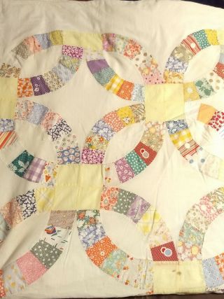 Vintage Hand Sewn Double Wedding Ring Bedding Duvet Cover Topper Patchwork 80x72