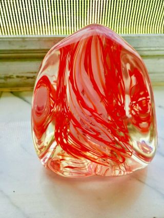 Vintage Hand - Blown Art Glass Rock,  Signed Paperweight