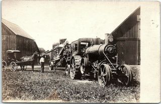 Rppc Ne Hyannis Avery Steam Engine Tractor Thresher Horse Real Photo Postcard