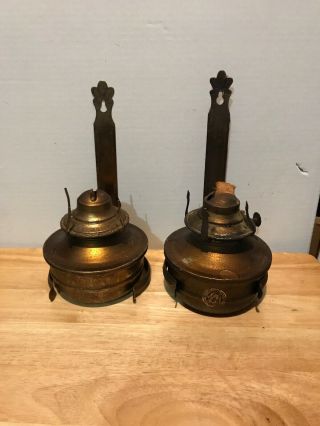 Vintage Brass Oil Lantern Wall Mount Lamp.  Set Of 2