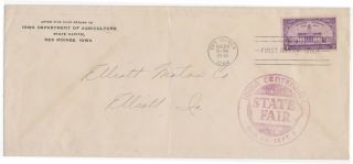 1938 Iowa Department Of Agriculture Fdc State Fair Iowa Centennial Stamp