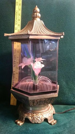 Vintage Retro Fiber Optic Rotating Color Pagoda Style Floral Table Lamp